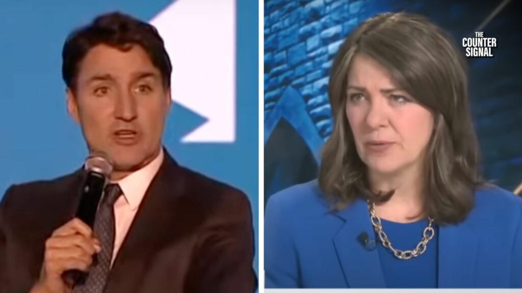 Danielle Smith pictured (right)
Justin Trudeau pictured (left) 