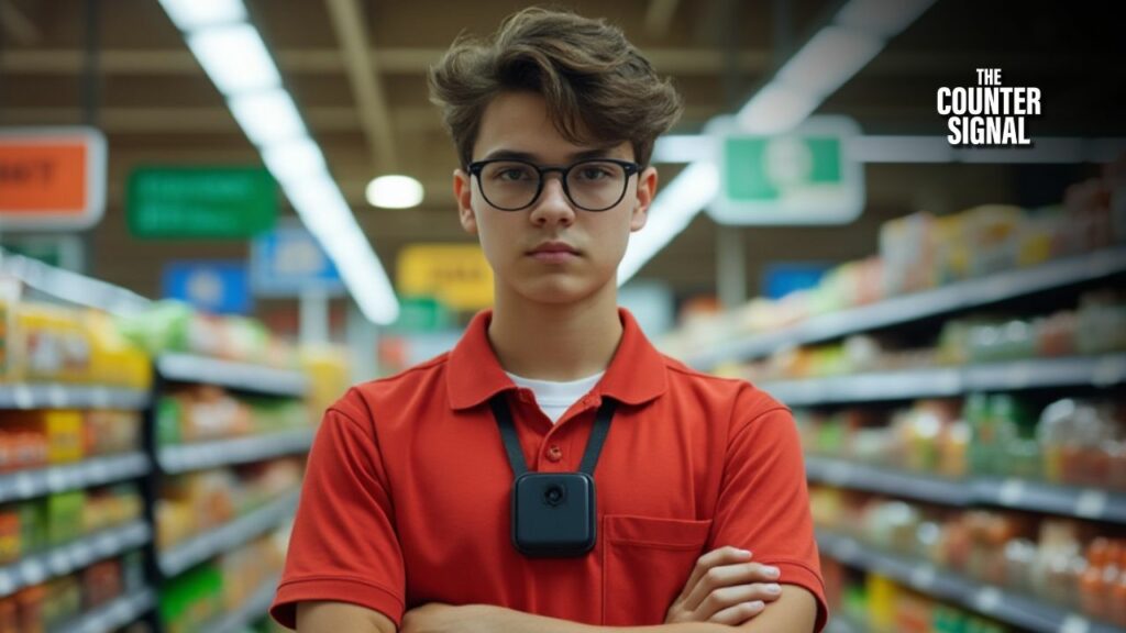 Grocery store clerk wearing a body camera pictured 