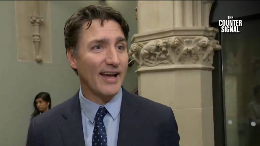 Justin Trudeau pictured with a goofy smile on his face