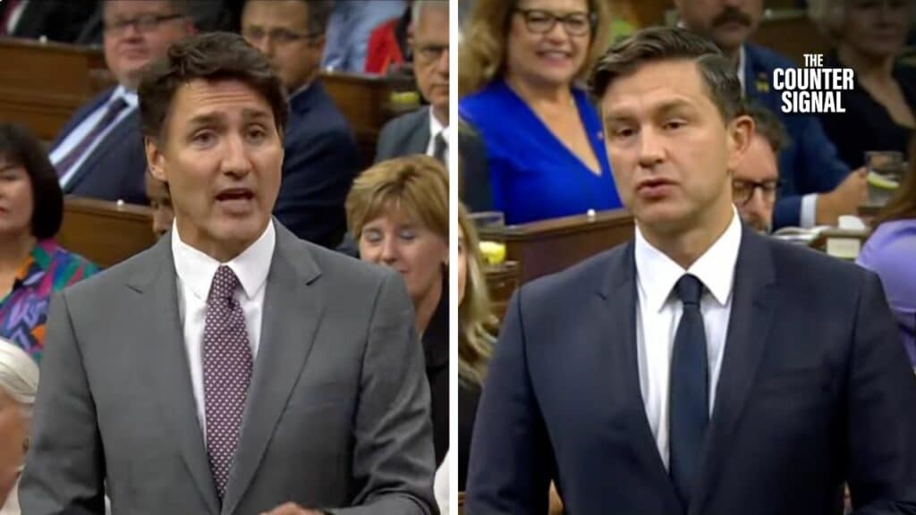 Justin Trudeau pictured (left) 
Pierre Poilievre pictured (right)