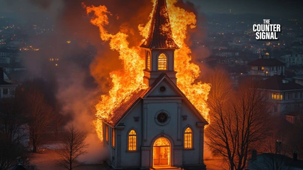 image of a church on fire